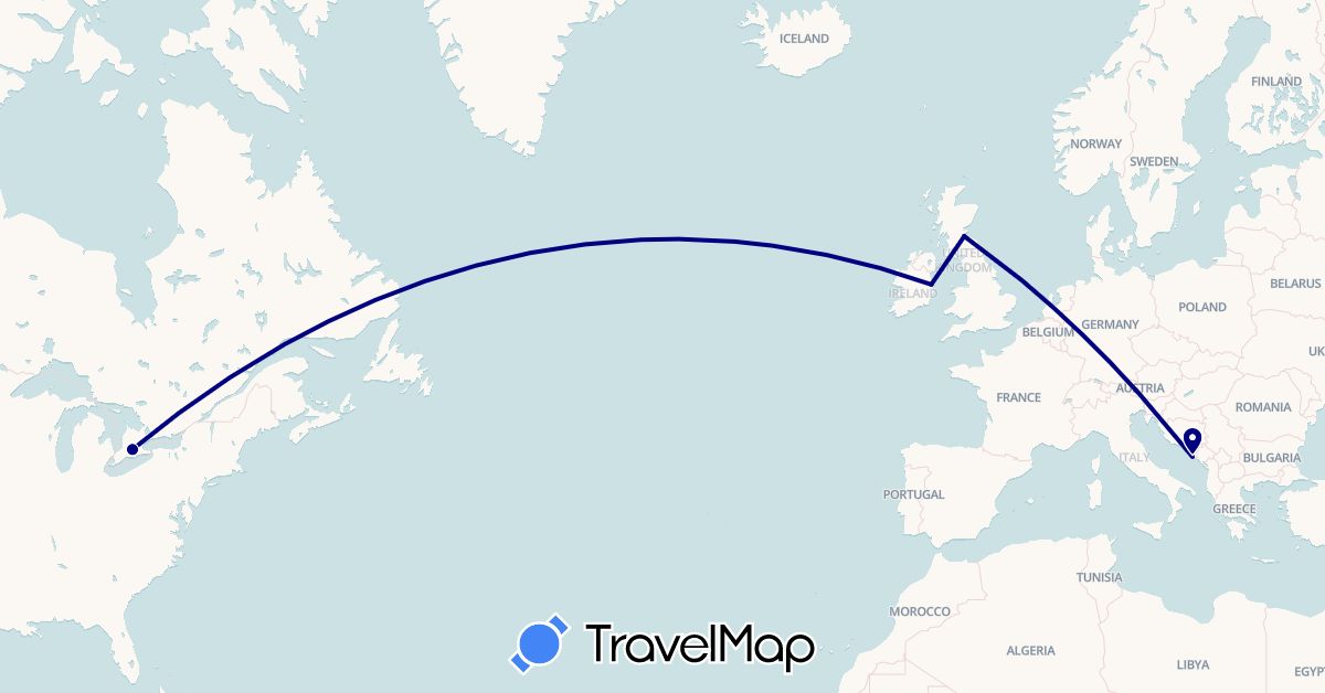 TravelMap itinerary: driving in Canada, United Kingdom, Croatia, Ireland (Europe, North America)